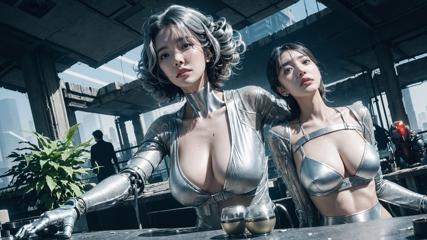 AI futuristic asian babes in sexy outfit exposing their sweet cleavage hot  tits and fetish pose hd wallpaper 1366x768 nude models and pornstars  wallpapers