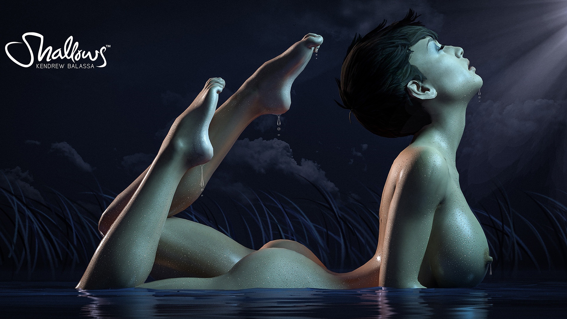 Nude and wet cgi babe 1920x1080 Wallpaper.