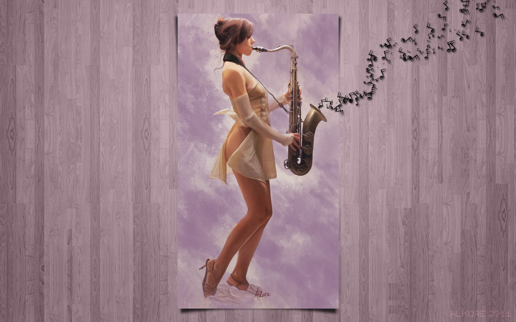 Hot babe in sexy lingerie with saxofone artistic design photo manipulation ...