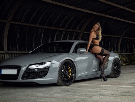 Audi R8 and hot blonde in black lingerie (click to view)